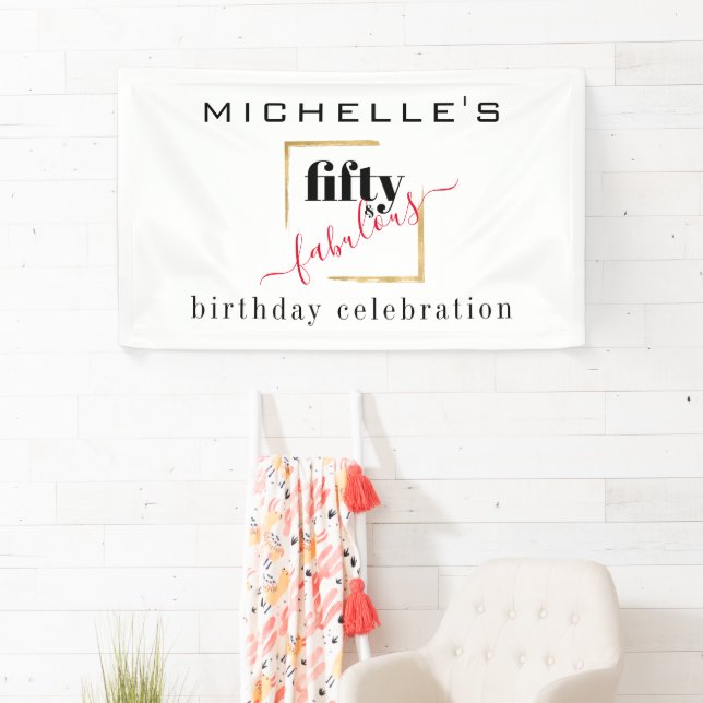 50th Birthday 50 & Fabulous Elegant Black Gold Banner (Insitu)