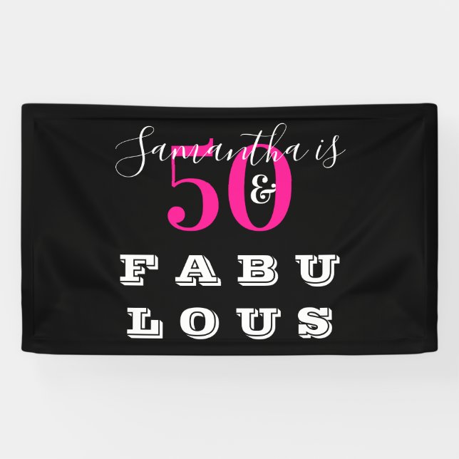 50th Birthday 50 fabulous Hot Pink Birthday Party Banner (Horizontal)