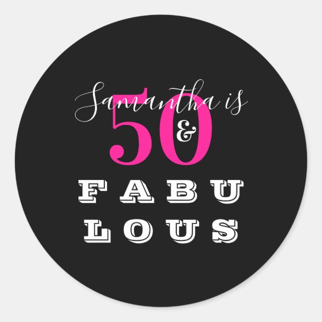 50th Birthday 50 fabulous Hot Pink Birthday Party Classic Round Sticker (Front)