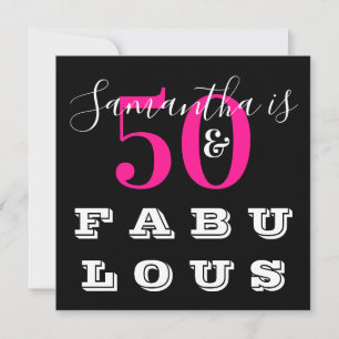 50th Birthday 50 fabulous Hot Pink Birthday Party Invitation