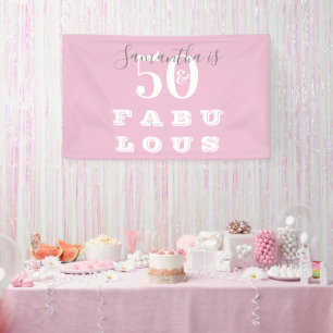 50th Birthday 50 fabulous Pink Grey Birthday Party Banner