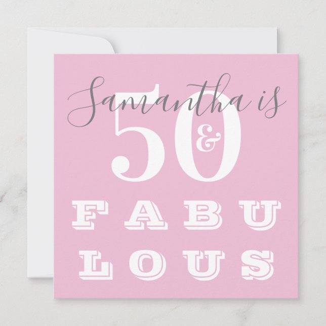 50th Birthday 50 fabulous Pink Grey Birthday Party Invitation (Front)