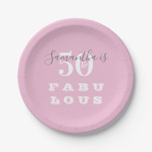 50th Birthday 50 fabulous Pink Grey Party Paper Plate