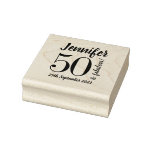 50th Birthday 50 & Fabulous Script Typography Rubber Stamp