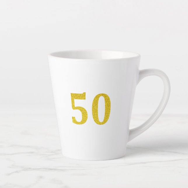 50th Birthday 50 Fifty Fiftieth Gold Glitter White Latte Mug (Right)