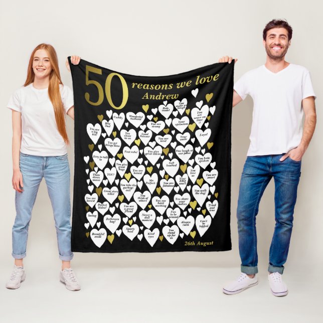 50th Birthday 50 Reasons We Love You Fleece Blanket (In Situ)