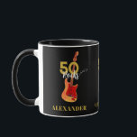 50th Birthday 50 Rocks Guitar Personalised Mug<br><div class="desc">It’s time to rock n roll with this 50 Rocks 50th birthday personalised coffee mug with electric guitar in Fire flame pattern and red pick guard art illustration with 50 rocks white and gold modern cool typography. Celebrate fifty in rock n roll style, ideal for a guitarist, musician and music...</div>