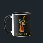 50th Birthday 50 Rocks Guitar Personalised Mug<br><div class="desc">It’s time to rock n roll with this 50 Rocks 50th birthday personalised coffee mug with electric guitar in Fire flame pattern and red pick guard art illustration with 50 rocks white and gold modern cool typography. Celebrate fifty in rock n roll style, ideal for a guitarist, musician and music...</div>