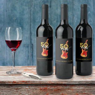 50th Birthday 50 Rocks Guitar Personalised Wine Label