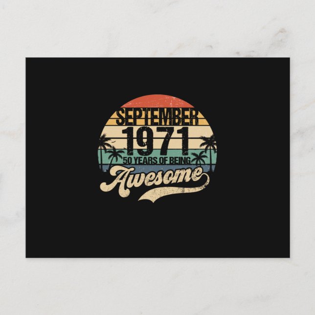 50th Birthday 50 Year Old Awesome Since September Announcement Postcard (Front)
