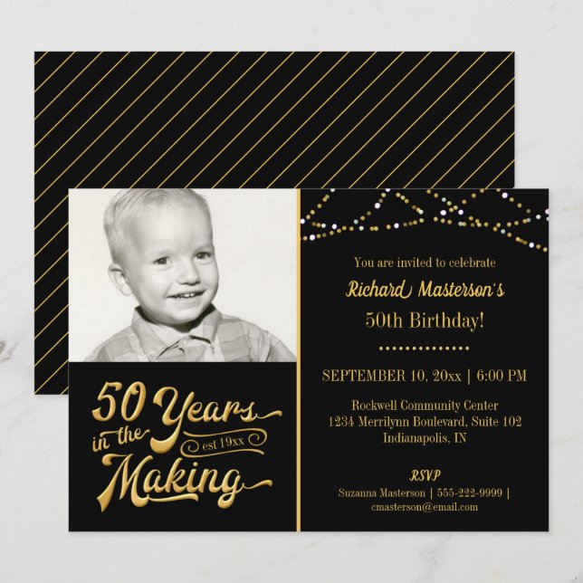 50th Birthday 50 YEARS IN THE MAKING Black & Gold Invitation (Front/Back)