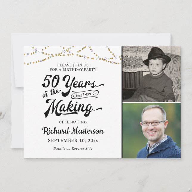 50th Birthday 50 YEARS IN THE MAKING Black Gold Invitation (Front)