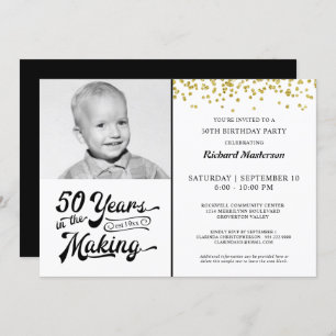 50th Birthday 50 YEARS IN THE MAKING Gold Confetti Invitation