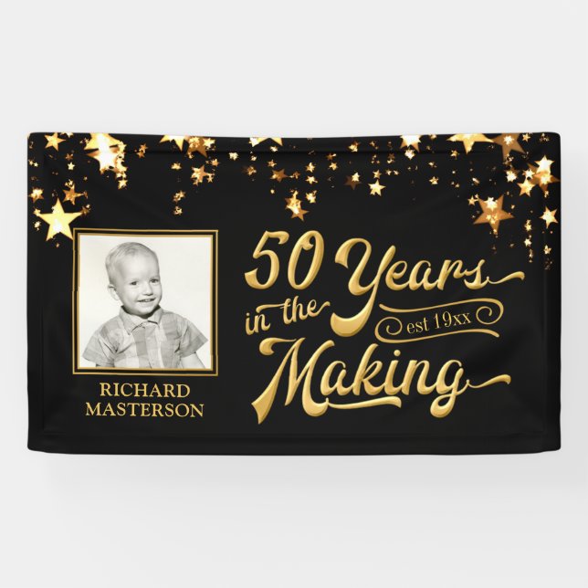 50th Birthday 50 YEARS IN THE MAKING Gold Stars Banner (Horizontal)