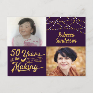 50th Birthday 50 Years in the Making (Then & Now) Invitation Postcard