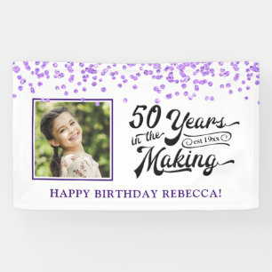 50th Birthday 50 YEARS Photo Purple Confetti Banner