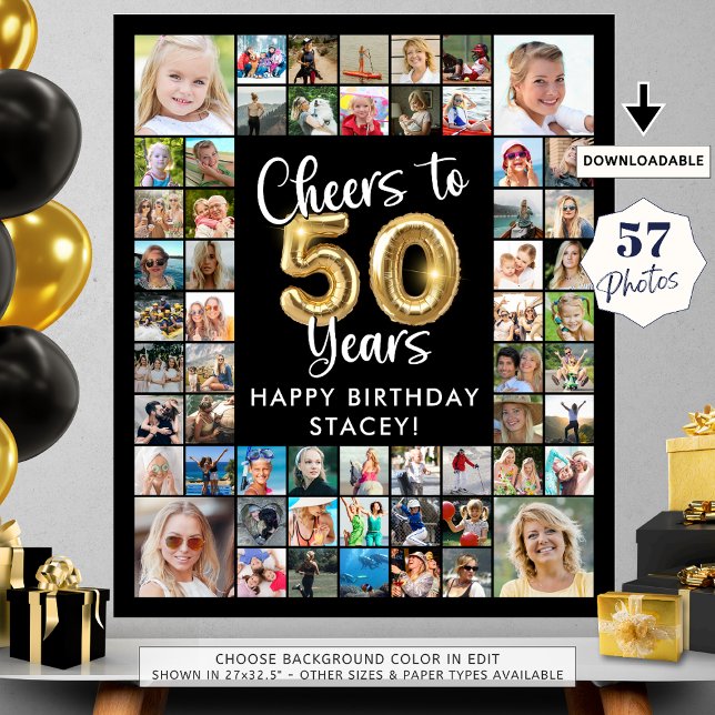 50th Birthday 57 Photo Collage Cheers to 50 Years Poster (Creator Uploaded)