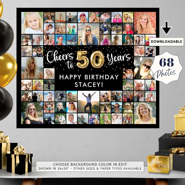 50th Birthday 68 Photo Collage Cheers To 50 Years Poster (Creator Uploaded)