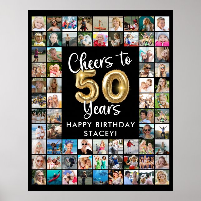 50th Birthday 69 Photo Collage Cheers to 50 Years Poster (Front)