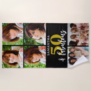 50th Birthday 6 Photo Collage 50 And Fabulous   Beach Towel