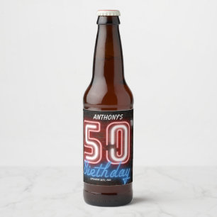 50th Birthday 80s Retro Neon Vintage Fun Cool Beer Bottle Label