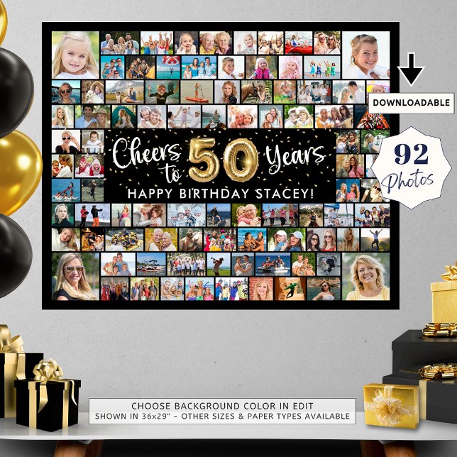 50th Birthday 92 Photos Black Gold Cheers To Year Poster (Creator Uploaded)