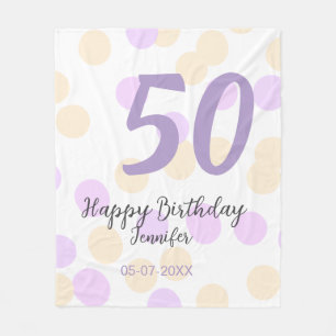 50th birthday add name date purple orange polkadot fleece blanket