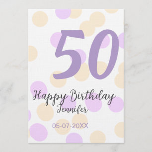 50th birthday add name date purple orange polkadot invitation