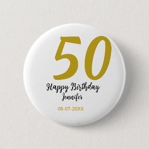 50th birthday add name date year black template go 6 cm round badge