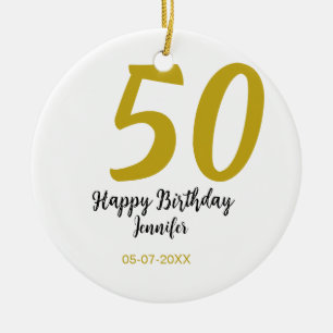 50th birthday add name date year black template go ceramic tree decoration