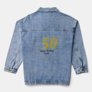 50th birthday add name date year black template go denim jacket