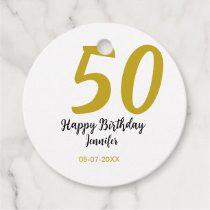 50th birthday add name date year black template go favour tags