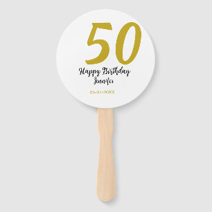 50th birthday add name date year black template go hand fan