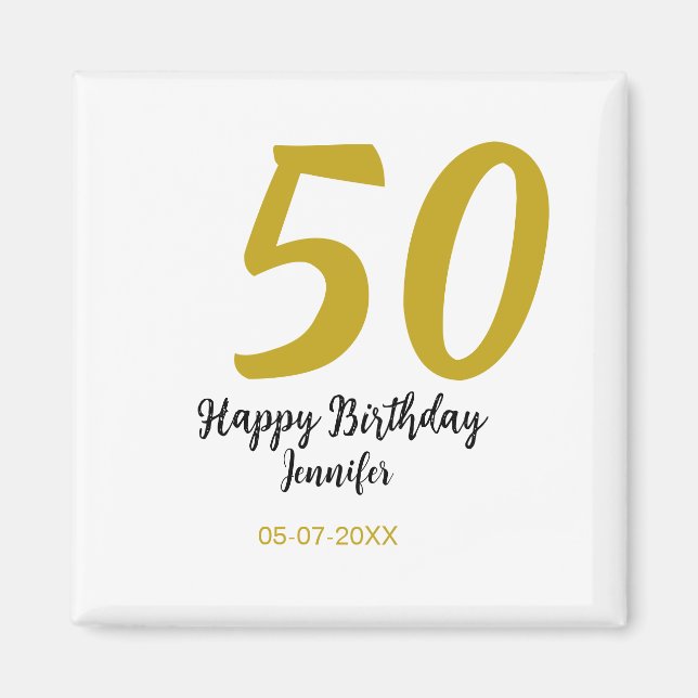 50th birthday add name date year black template go magnet (Front)