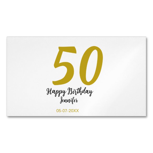 50th birthday add name date year black template go 	Magnetic business card (Front)
