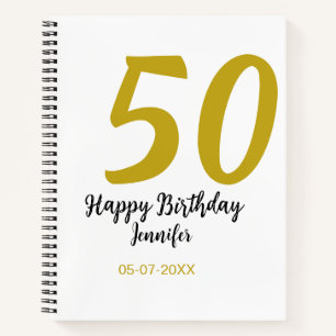 50th birthday add name date year black template go notebook
