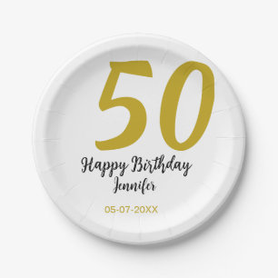 50th birthday add name date year black template go paper plate