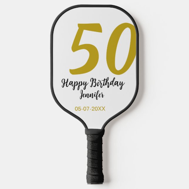 50th birthday add name date year black template go pickleball paddle (Front)