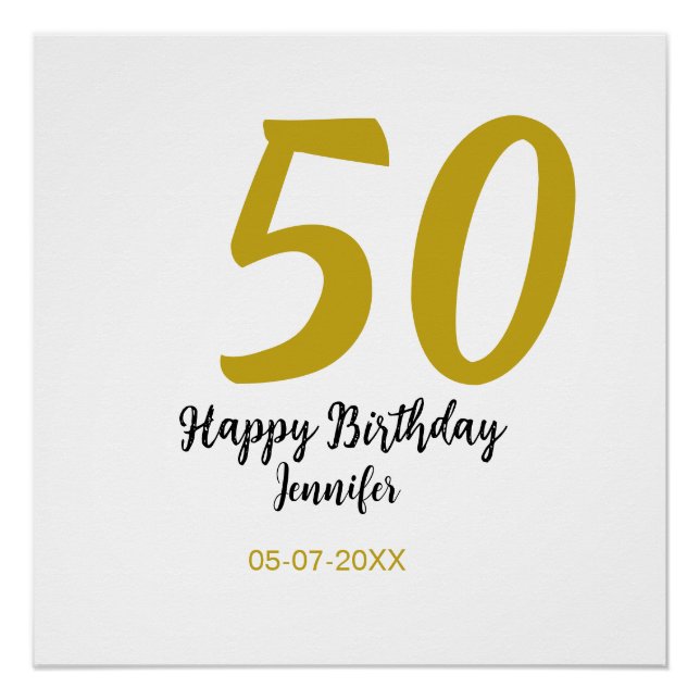 50th birthday add name date year black template go poster (Front)