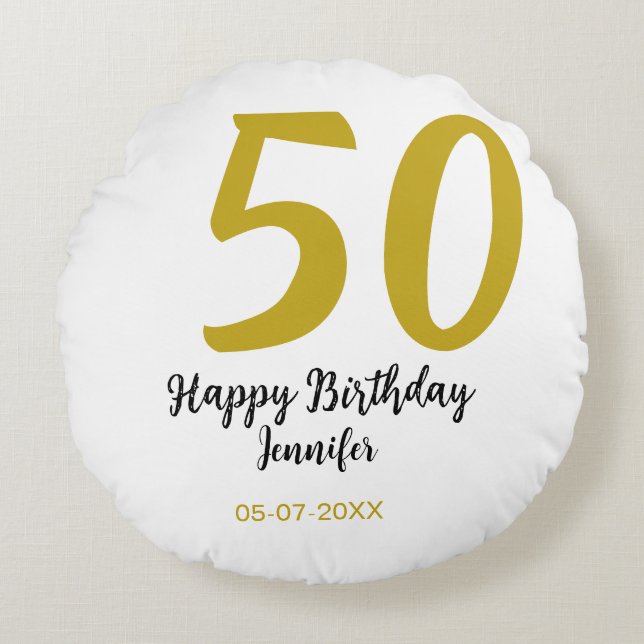 50th birthday add name date year black template go round cushion (Front)
