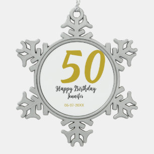 50th birthday add name date year black template go snowflake pewter christmas ornament