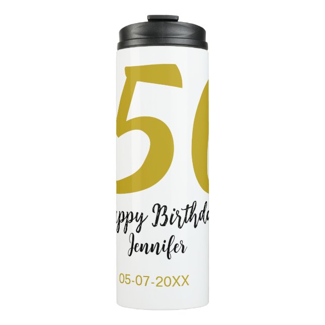 50th birthday add name date year black template go thermal tumbler (Front)