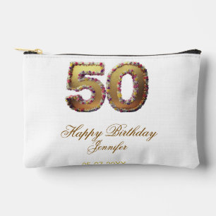 50th birthday add name date year gold floral bold accessory pouch