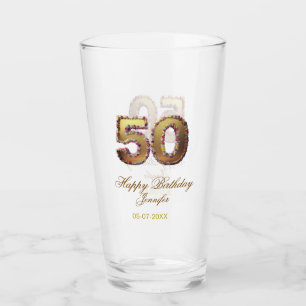 50th birthday add name date year gold floral bold glass