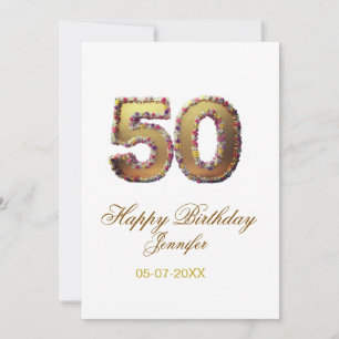 50th birthday add name date year gold floral bold  invitation