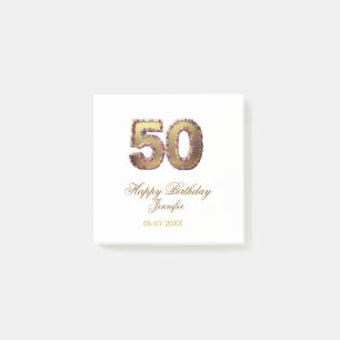 50th birthday add name date year gold floral bold post-it notes