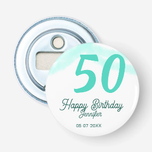 50th birthday add name date year green pastel bold bottle opener