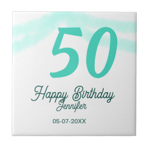 50th birthday add name date year green pastel bold tile