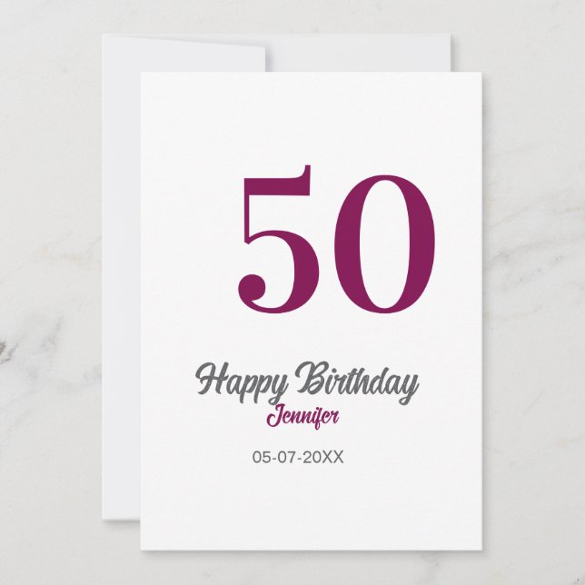 50th birthday add name date year mauve template  (Front)