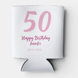 50th birthday add name date year pink red bold can cooler